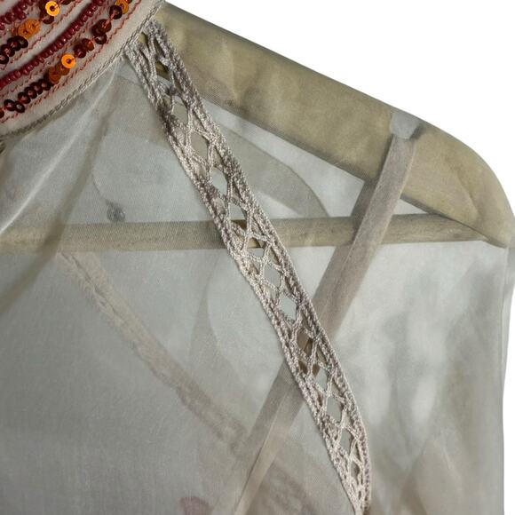 Karen Millen Organdie Applique Buttoned Sheer Long Sleeve Sequined Blouse 4 - Picture 8 of 12